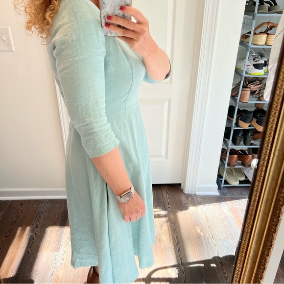 MRSPOMERANZ Custom-made handmade pure linen fit flare light blue dress - Picture 5 of 15